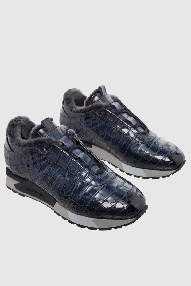 Santoni blue alligator leather sneakers with insulated fur lining 165977 - photo 3