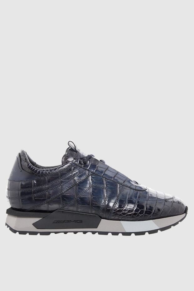 Santoni dark blue alligator leather sneakers with textured embossing 165979 - photo 1