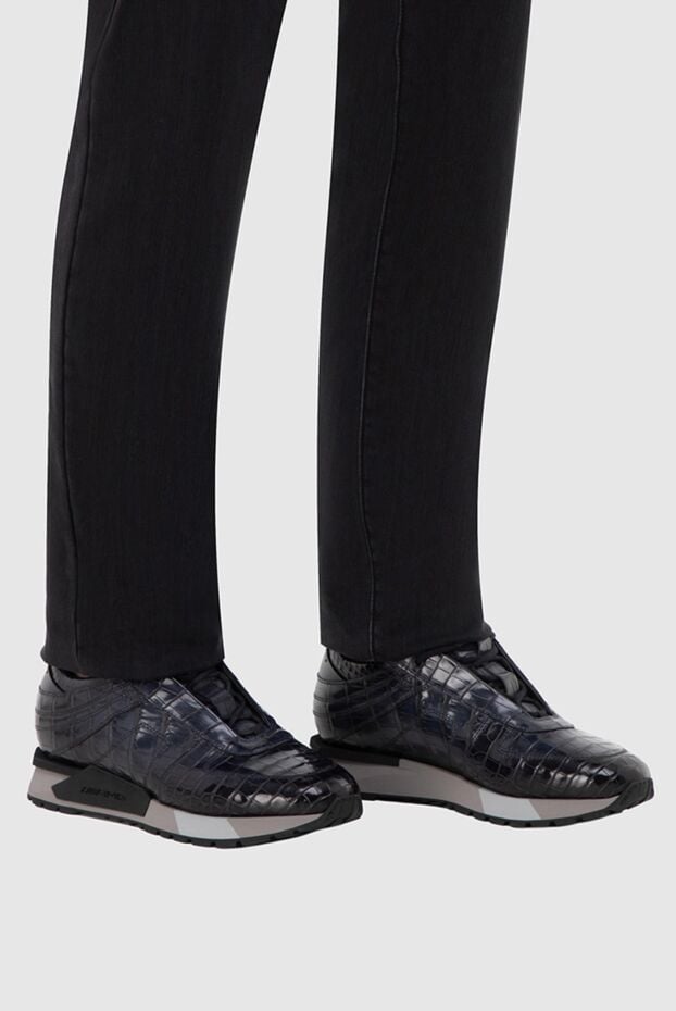 Santoni dark blue alligator leather sneakers with textured embossing 165979 - photo 3