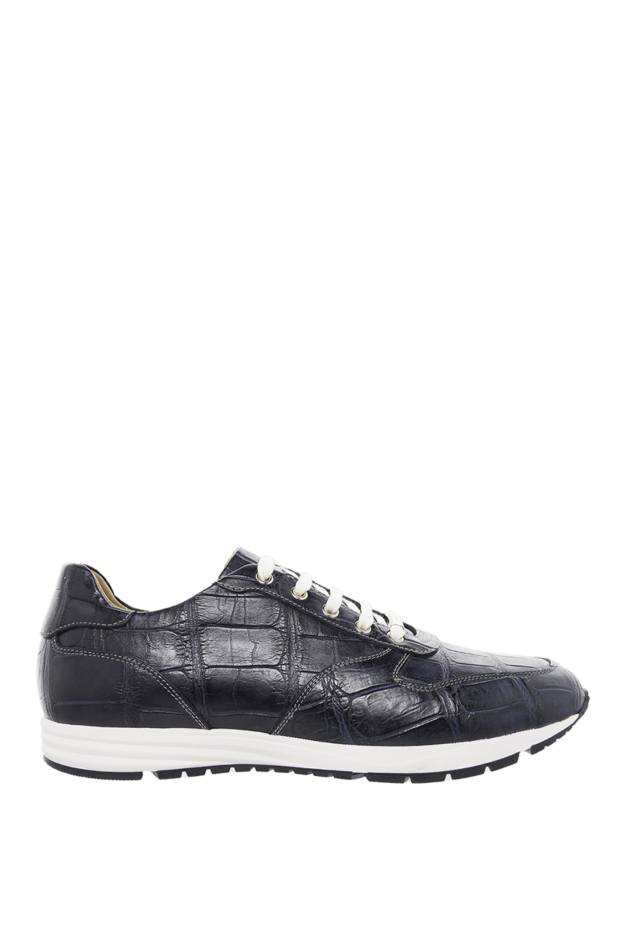 Tardini dark blue crocodile leather sneakers with white laces and a sporty sole 165998 - photo 1