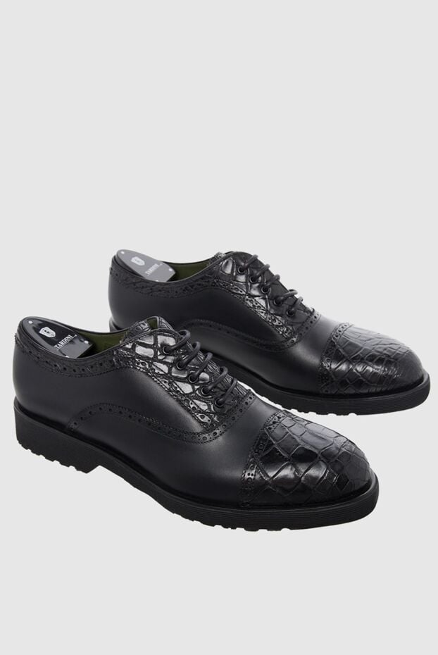 Tardini black cap-toe oxford brogue shoes with alligator leather inserts for men 166001 - photo 3