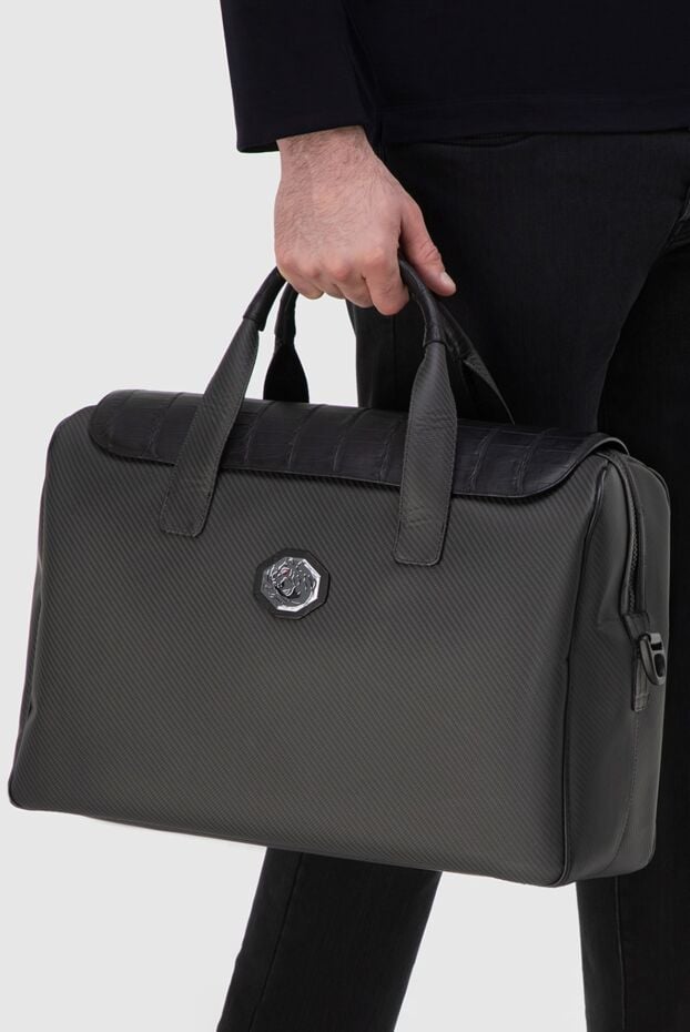 Tardini black men's travel bag made of textured crocodile leather and carbon fiber 166014 - photo 2