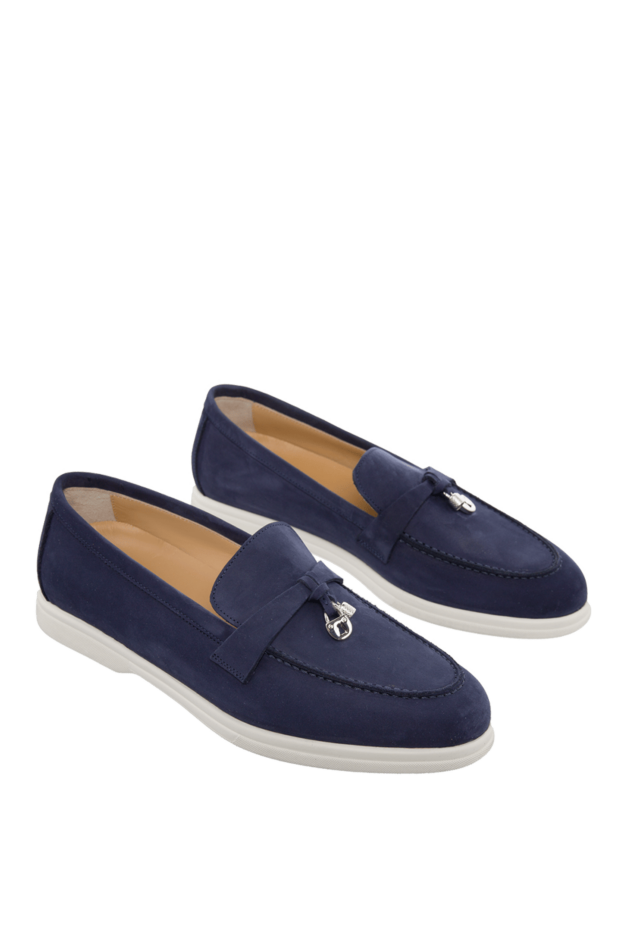 Cesare di Napoli loafers women's nubuck with metal decor dark blue 166092 - photo 3