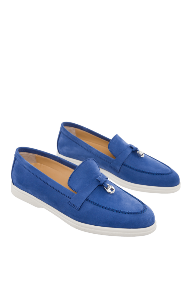 Cesare di Napoli loafers women's nubuck with metal decor bright blue 166100 - photo 3