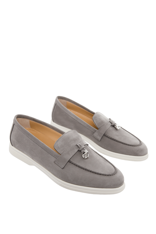 Cesare di Napoli loafers women's nubuck with metal pendants gray 166104 - photo 3