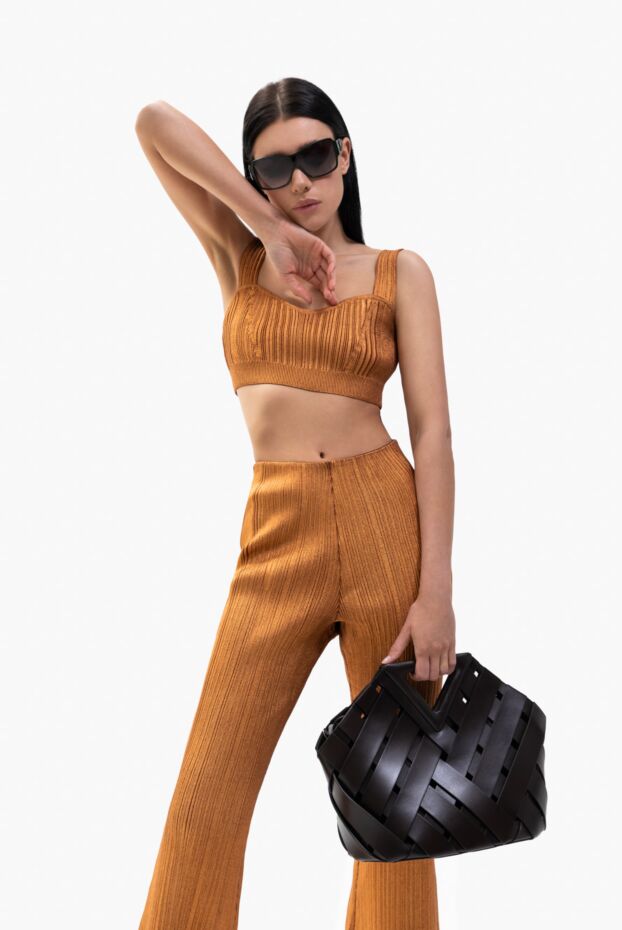 Herve Leger women's suit top and trousers made of metallic knitwear, gold-copper 166169 - photo 2