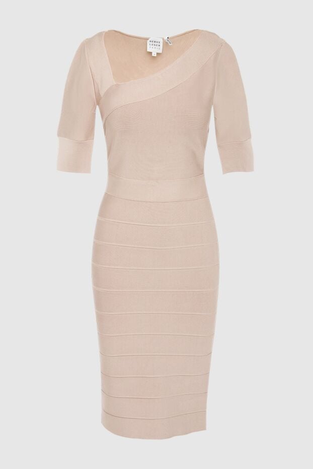Herve Leger beige dress with an asymmetrical neckline women's 166176 - photo 1