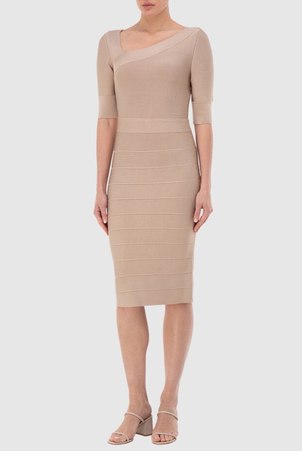 Herve Leger beige dress with an asymmetrical neckline women's 166176 - photo 2