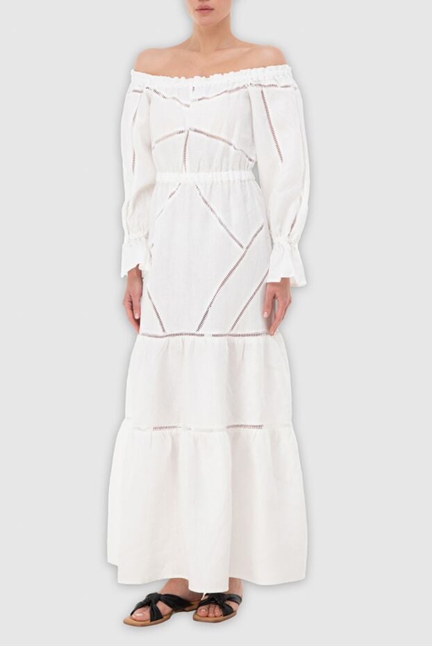 Moeva white linen dress with scalloped trim and puff sleeves 166247 - photo 2