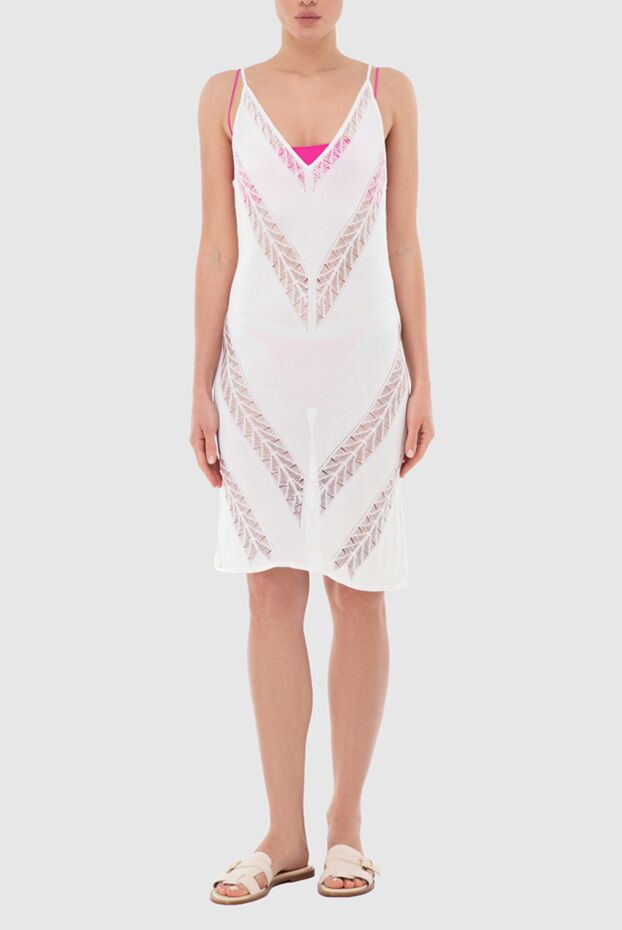 Moeva white viscose beach dress with lace inserts and a deep neckline 166251 - photo 2