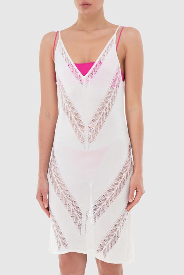 Moeva white viscose beach dress with lace inserts and a deep neckline 166251 - photo 3