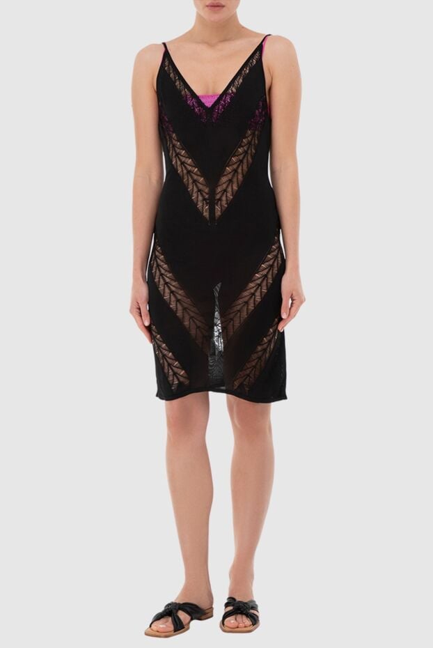 Moeva black tunic dress with a deep neckline and translucent viscose elements 166252 - photo 2