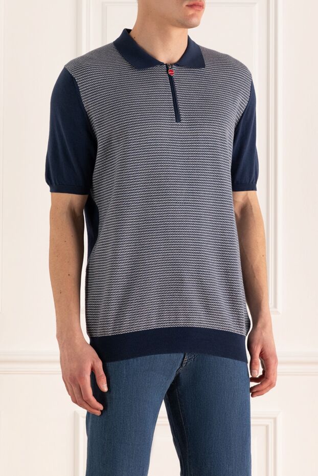 Kiton blue cotton polo shirt with a contrast micro pattern for men 166326 - photo 3