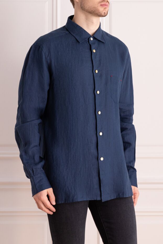 Kiton linen blue shirt with white buttons 166331 - photo 3