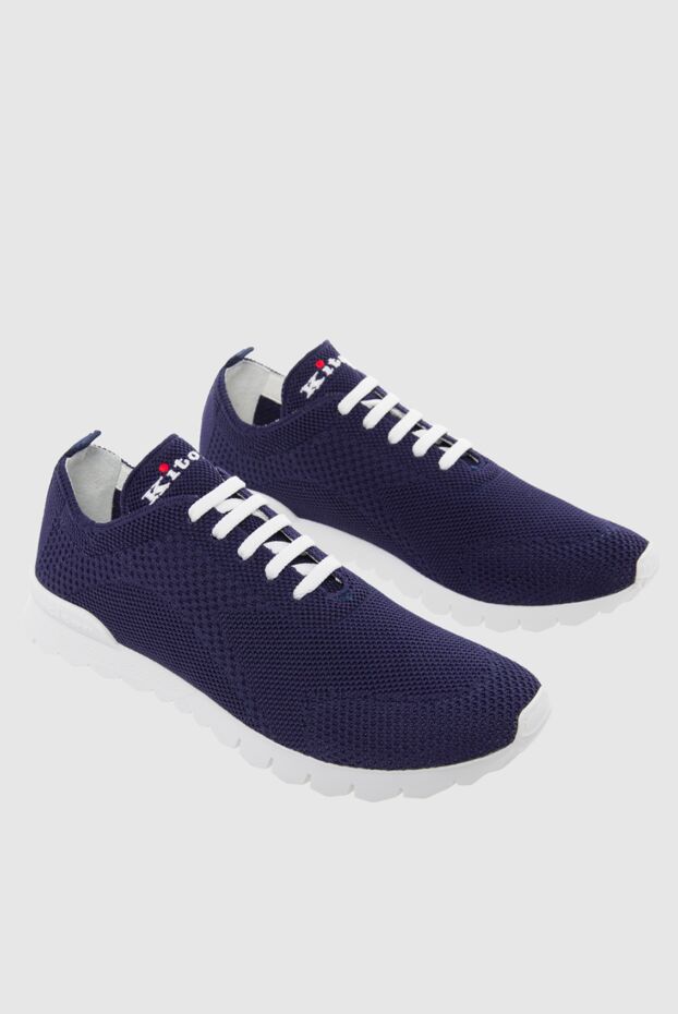 Kiton dark blue sneakers made of breathable knit with white sole and laces 166333 - photo 3