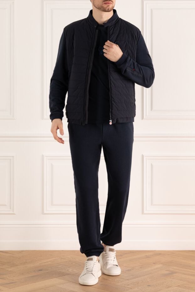 Dark blue suit with textured insert and elastic cuffs - photo 2