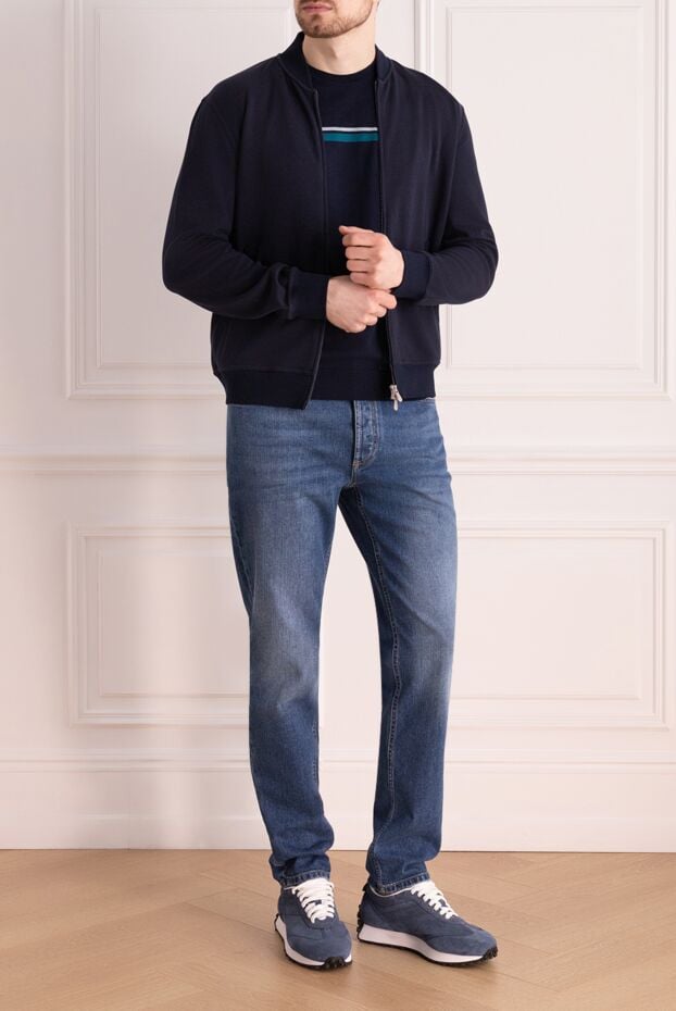 Dark blue cotton sports jacket with a zipper - photo 2