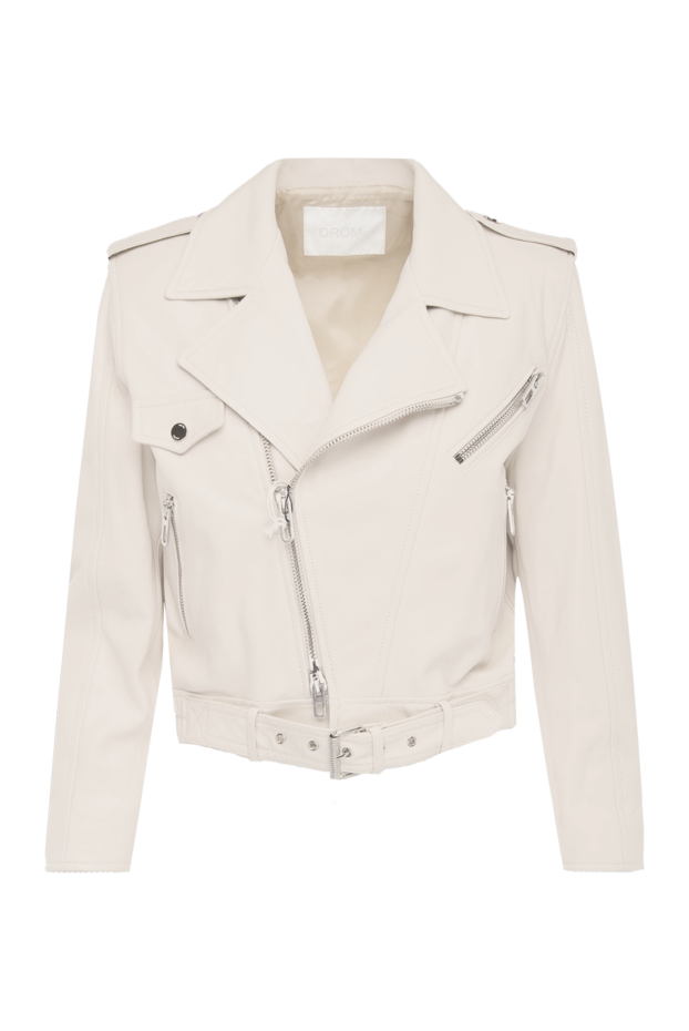 DROMe women's leather biker jacket in beige with an asymmetrical zipper and belt 166456 - photo 1