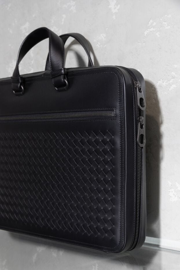 Bottega Veneta leather briefcase bag black with zip fastening and decorative weaving 166535 - photo 2