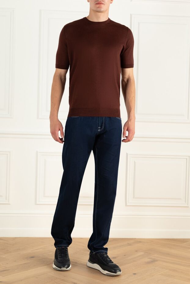 Cesare di Napoli man short-sleeved jumper in silk brown for men buy with prices and photos 166562 - photo 2