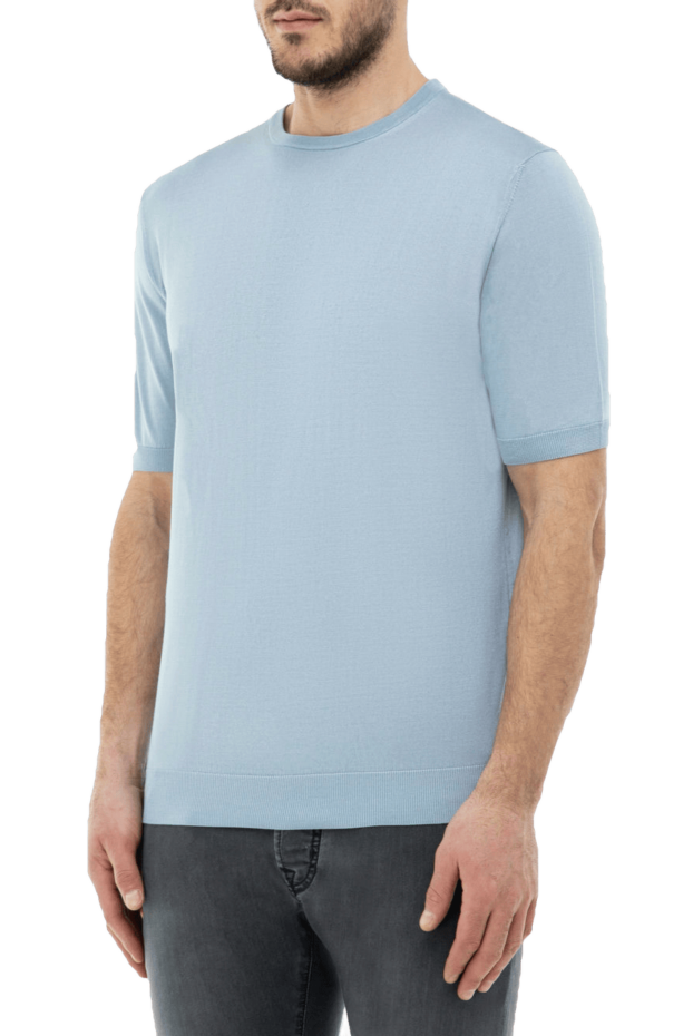 Cesare di Napoli man blue short sleeve silk jumper for men buy with prices and photos 166574 - photo 2