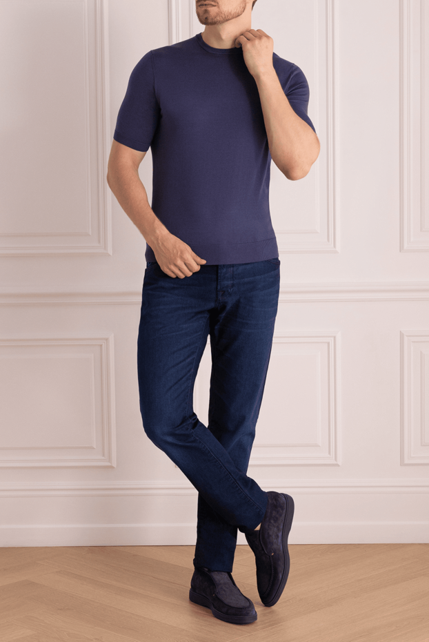 Cesare di Napoli man short sleeve jumper in silk and cotton blue for men buy with prices and photos 166586 - photo 2
