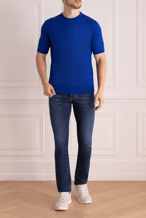 Cesare di Napoli man cotton short sleeve jumper blue for men buy with prices and photos 166620 - photo 2