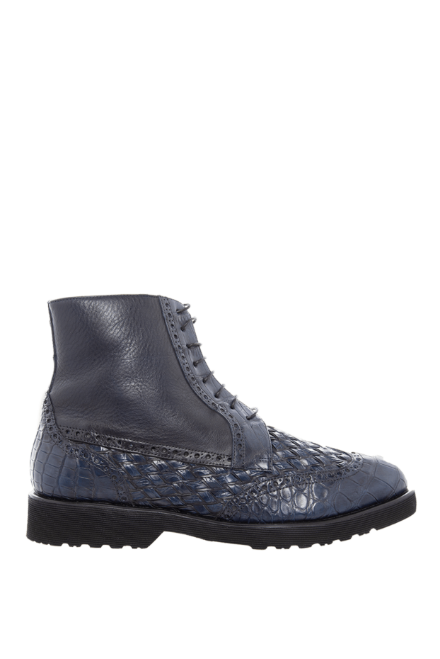 Tardini men's high derby shoes made of brogued alligator leather in blue 166658 - photo 1