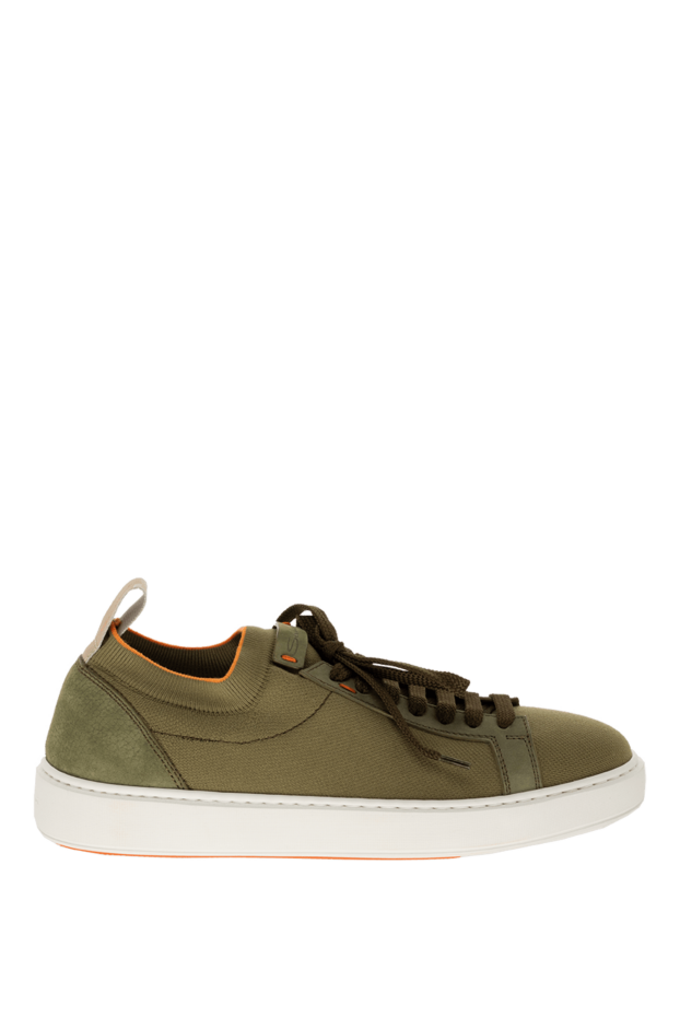 Santoni green leather and textile snickers for men 166687 - photo 1