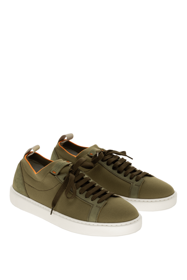 Santoni green leather and textile snickers for men 166687 - photo 3
