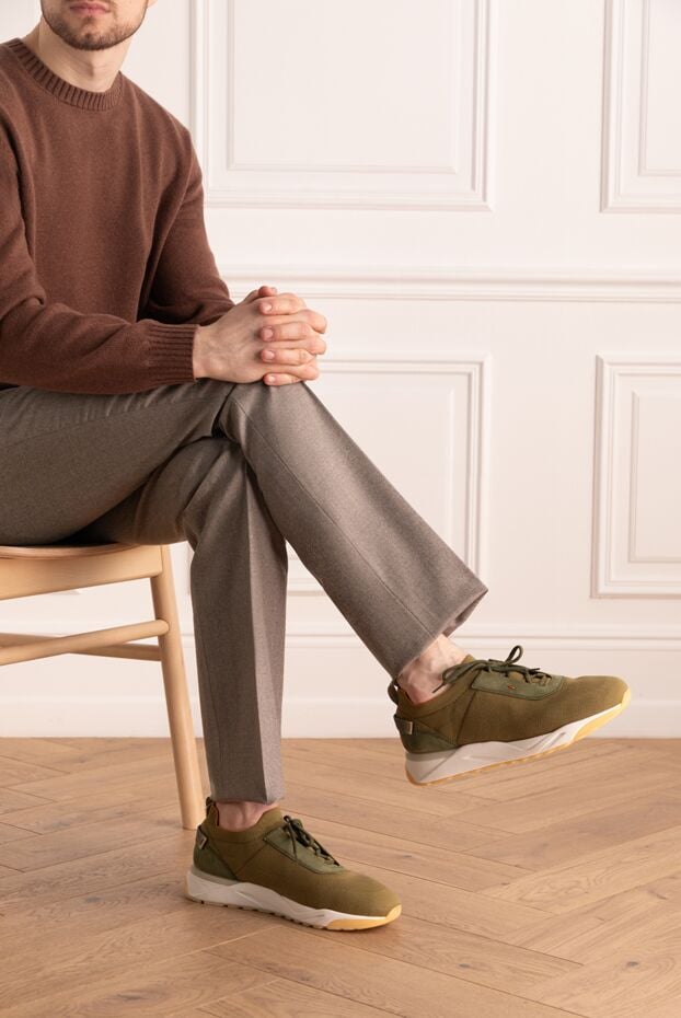 Santoni low-top sock sneakers made of stretch fabric with nubuck inserts 166696 - photo 2