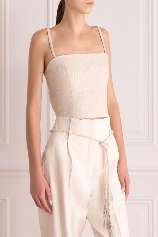 Giuseppe Di Morabito beige viscose and linen top for women 166713 - photo 3