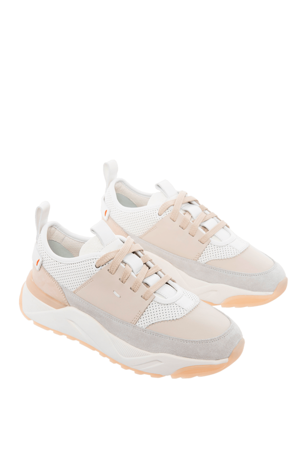 Santoni women's leather sneakers with perforation and gray inserts in beige 166717 - photo 3