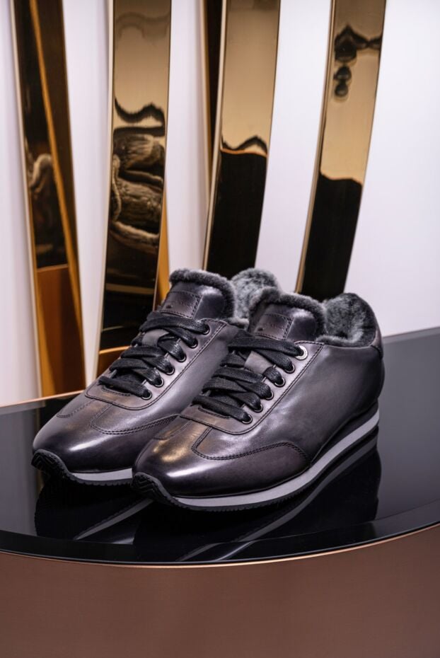 Santoni winter sneakers made of polished leather with inner fur 166719 - photo 2