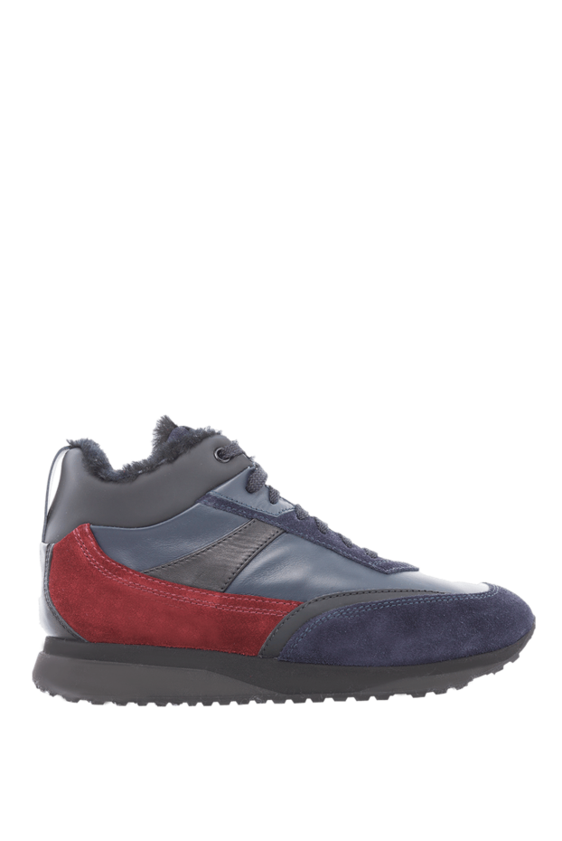 Santoni winter sneakers with fur made of suede and leather in blue and burgundy 166724 - photo 1