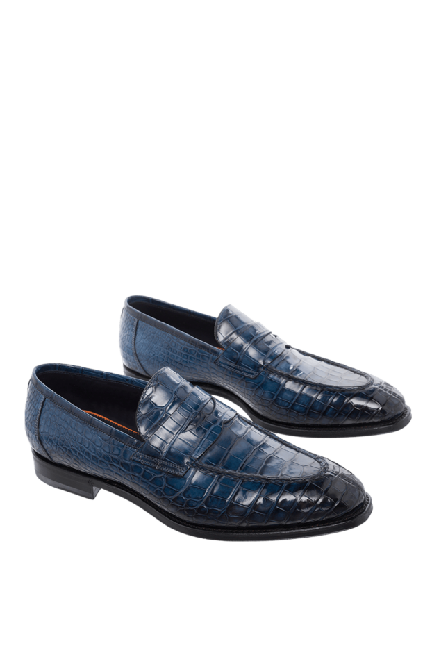 Santoni men's crocodile leather loafers blue and black with glossy finish 166756 - photo 3