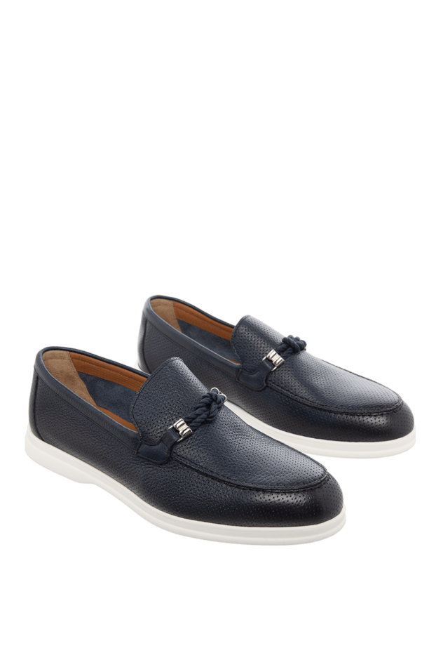 Doucal`s blue leather loafers with rope insert and contrast sole for men 166764 - photo 3