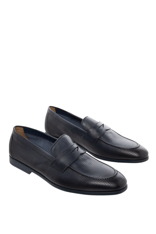 Doucal`s men's blue leather harley loafers with perforations 166767 - photo 3