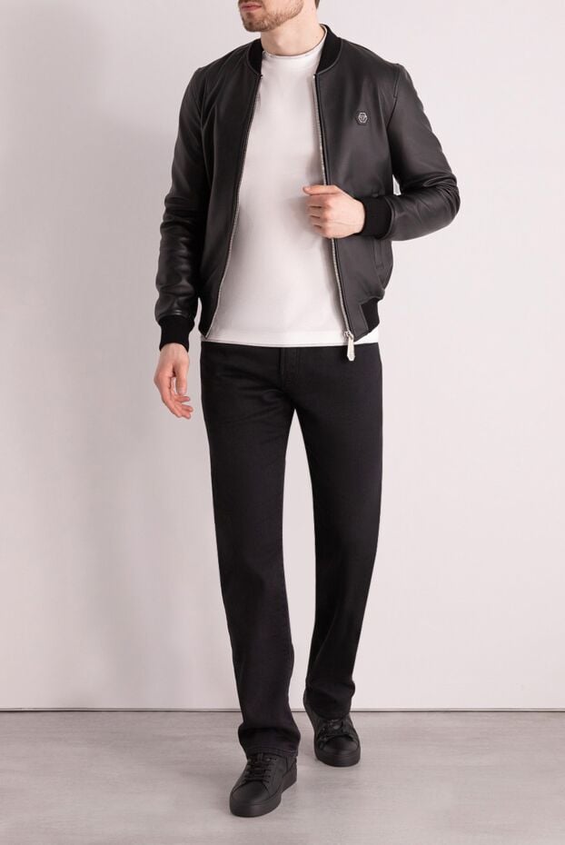 Philipp Plein bomber jacket in dark blue leather with elastic inserts along the edge 166840 - photo 2