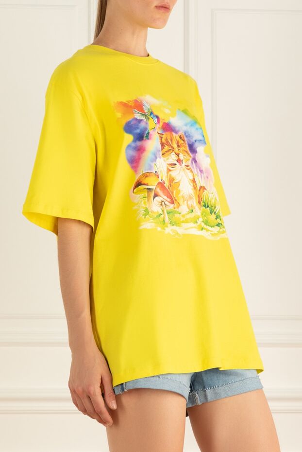 MSGM yellow cotton t-shirt with a bright print of a cat and nature 166860 - photo 3