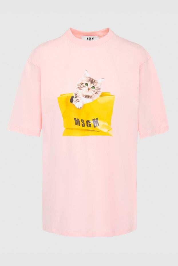 MSGM women's pink cotton oversized t-shirt with a cat print 166863 - photo 1