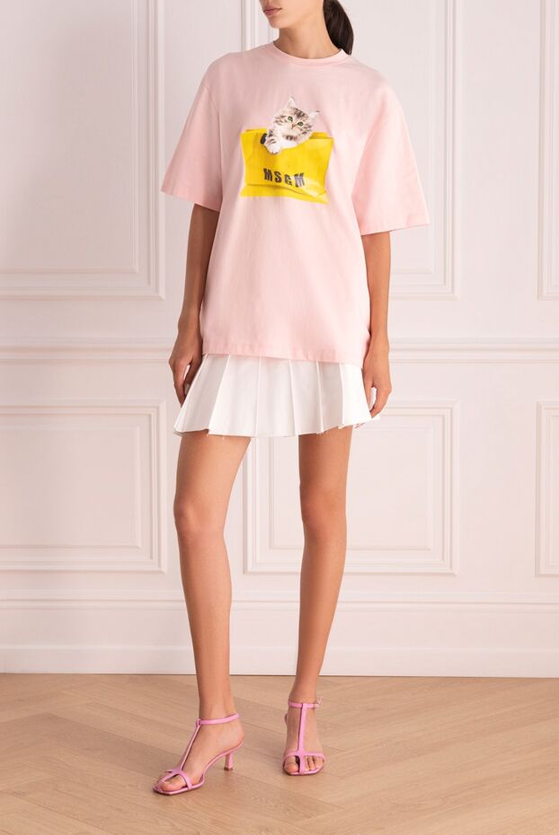 MSGM women's pink cotton oversized t-shirt with a cat print 166863 - photo 2