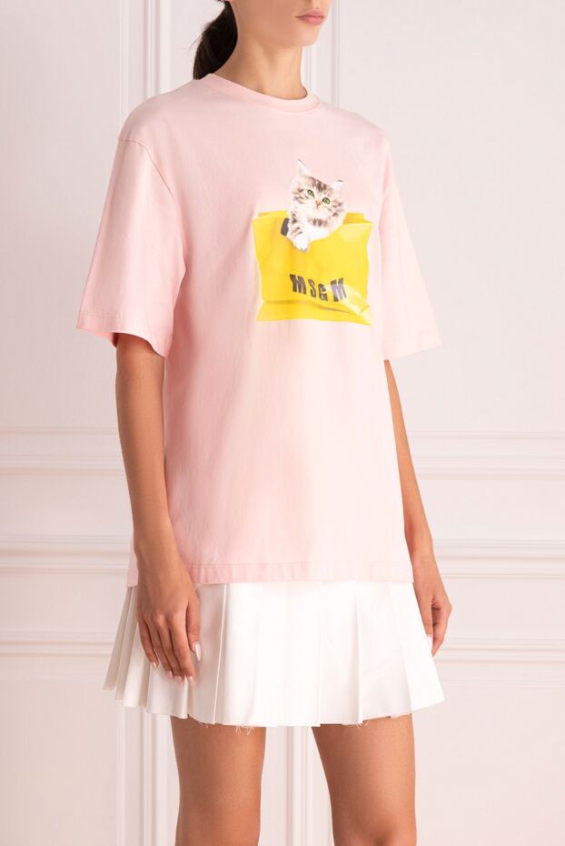 MSGM women's pink cotton oversized t-shirt with a cat print 166863 - photo 3