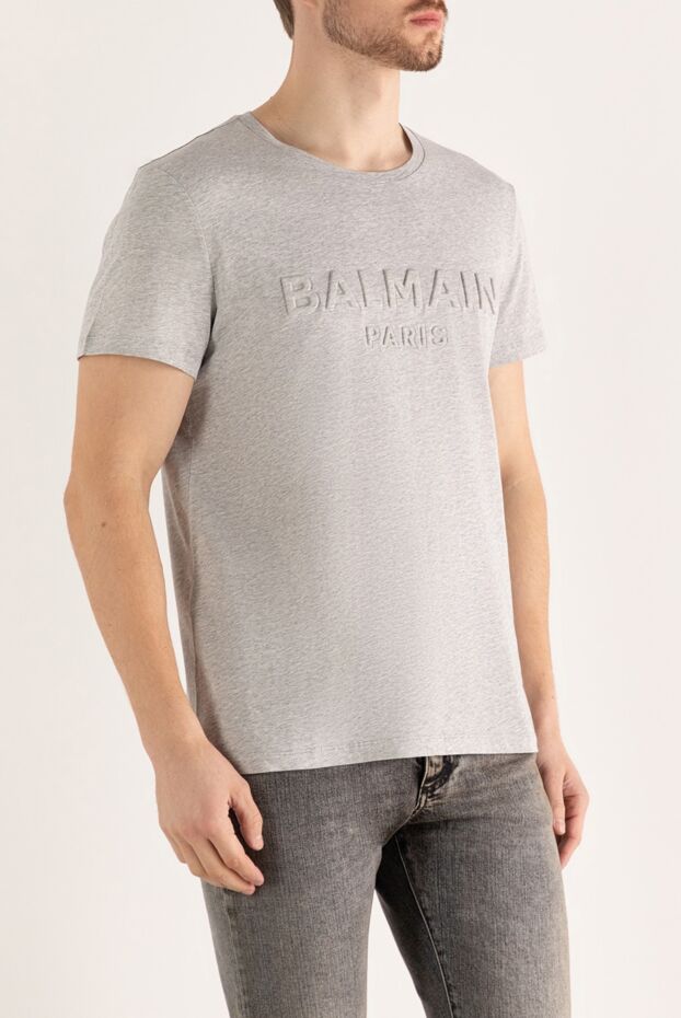 Balmain plain grey t-shirt with embossed brand logo 167047 - photo 3