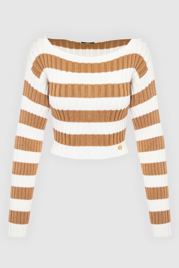 Balmain светр укорочений у широку смужку з вирізом човником 167086 - фото 1