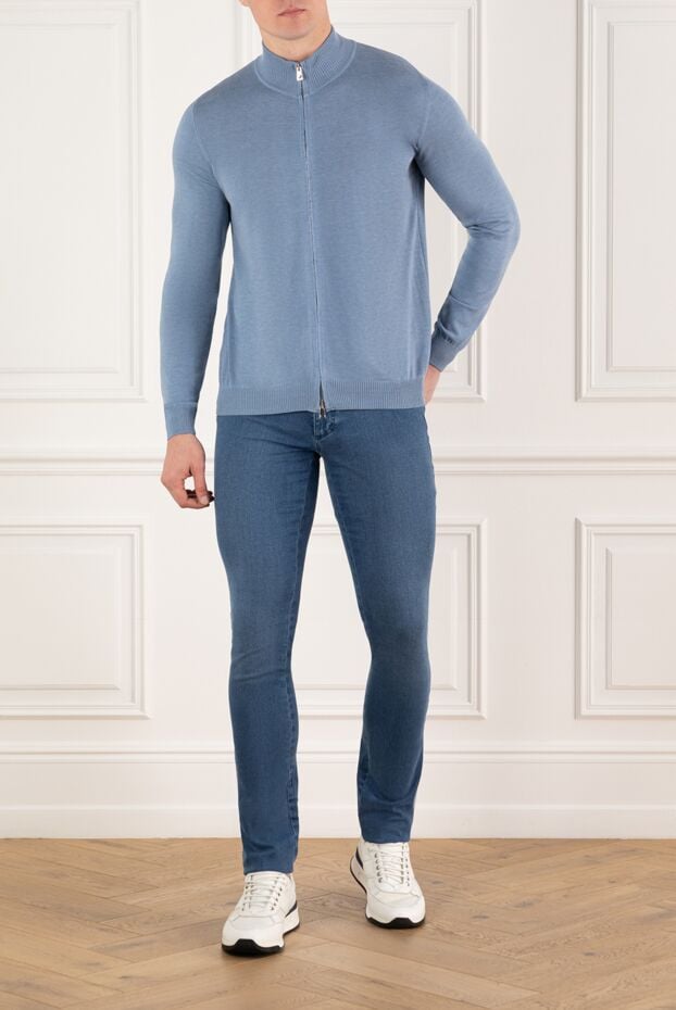 Men's blue denim jeans with branded decor - photo 2
