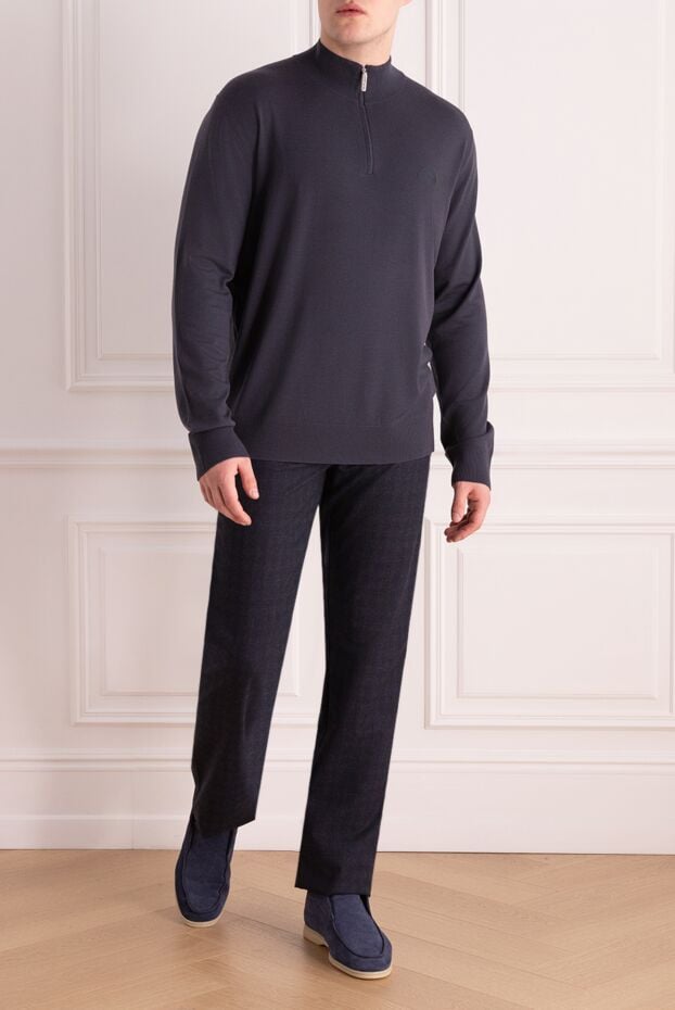 Zilli men's straight trousers in blue check made of wool 167236 - photo 2