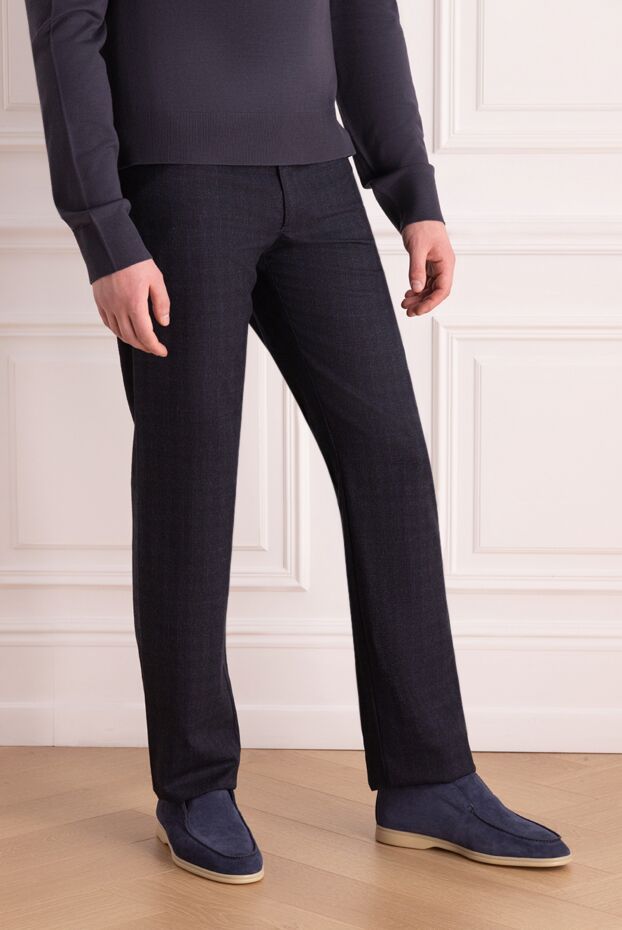 Zilli men's straight trousers in blue check made of wool 167236 - photo 3