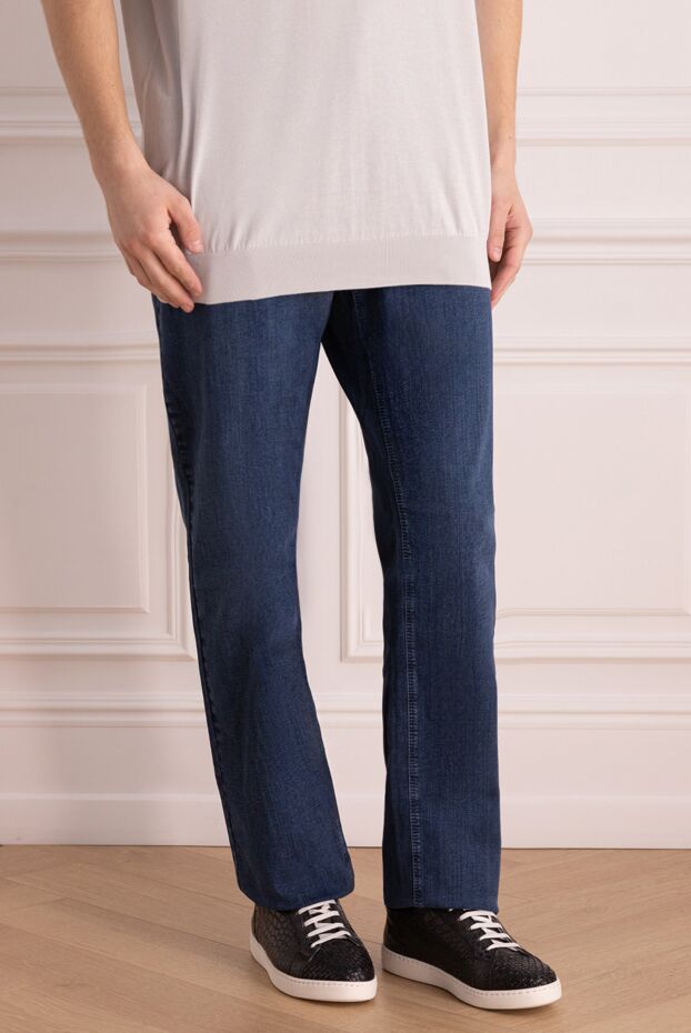 Zilli чоловічі джинси з бавовни блакитного кольору з вишивкою кишені емблеми. 167262 - фото 3