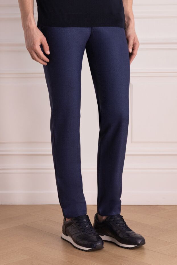 Zilli men's fleece trousers with tucks blue 167278 - photo 3